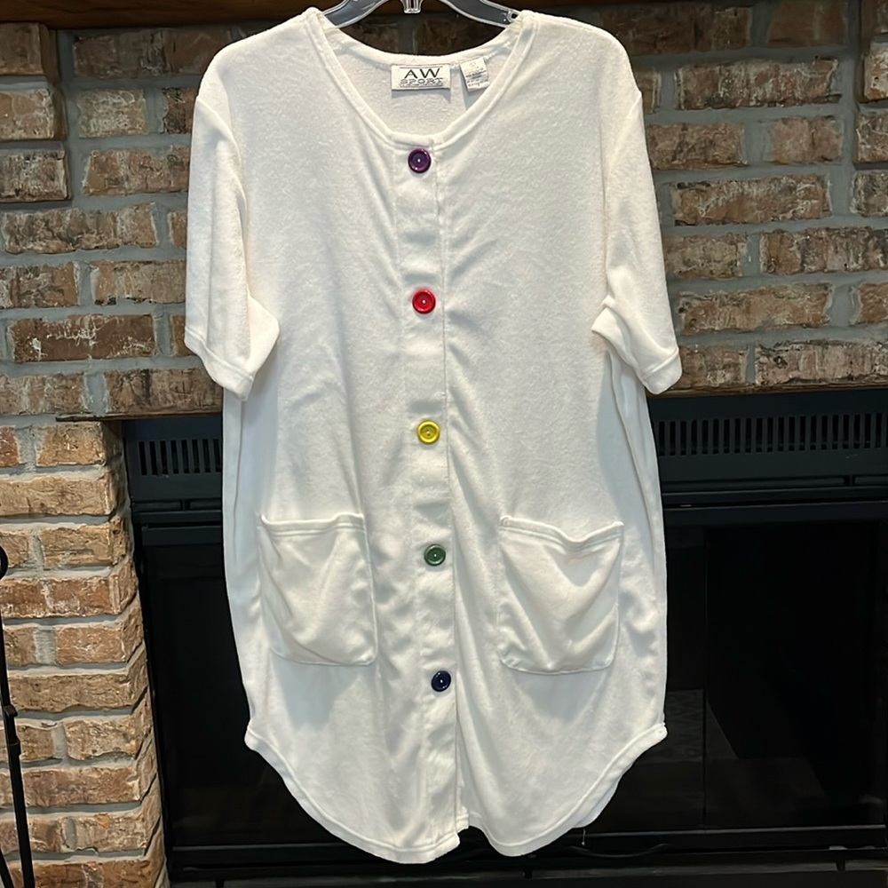 NWOT- AW Sport. White terry coverup/robe with rainbow buttons